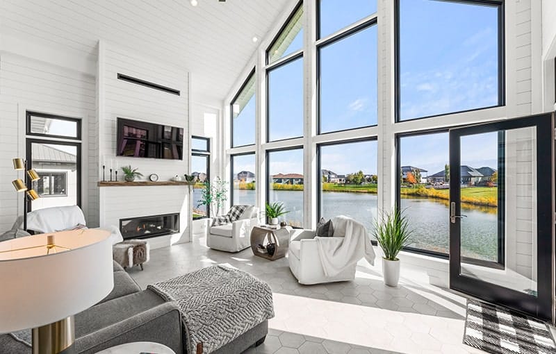 inside living room with large windows