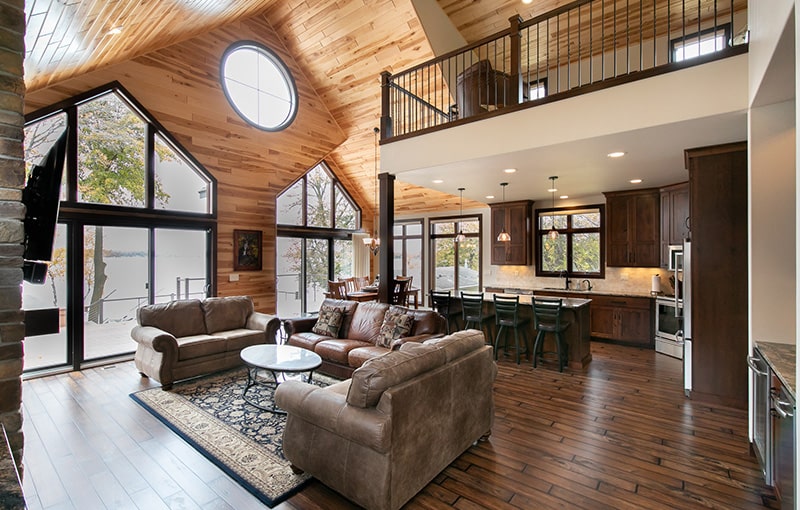 inside living room with large windows